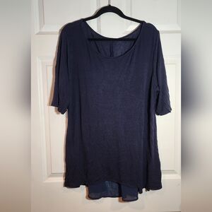 Kim & Cami Navy Blue Sheer Open Back Blouse 2X